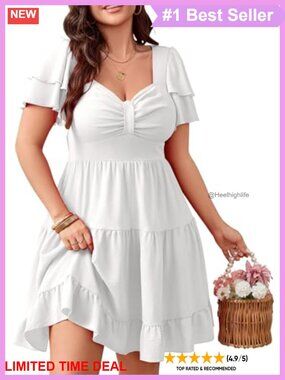 Plus Size Sweetheart Neck Ruffle Sleeve A-Line Mini Dress for Cocktail Party